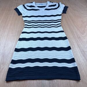 BIRCH NY Black & Cream Striped Knit Sweater Dress Women’s Small